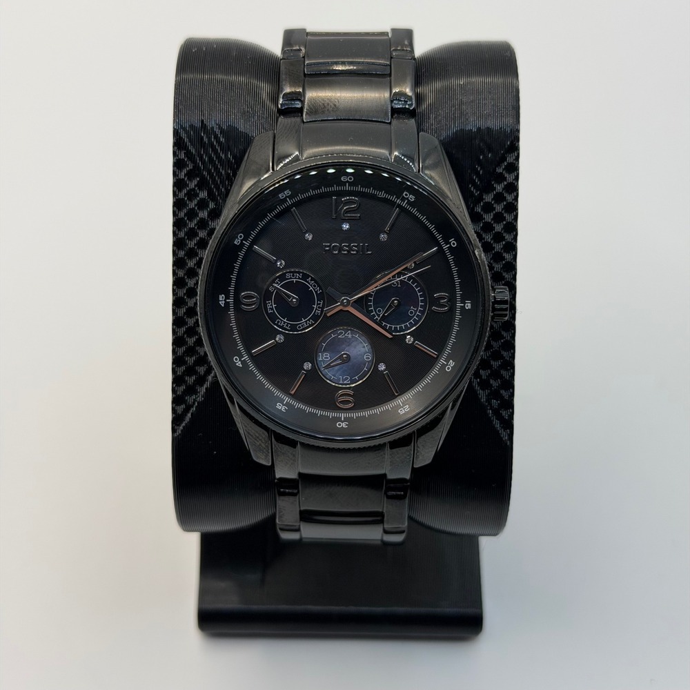Fossil Watch Womens Black Stainless Steel BQ1122 Multifunction Dial
